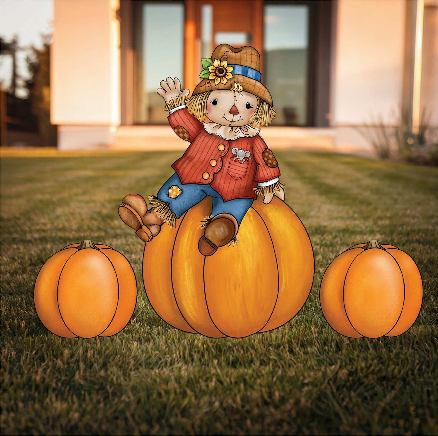 Scarecrow Sitting on Pumpkin Fall Yard Art