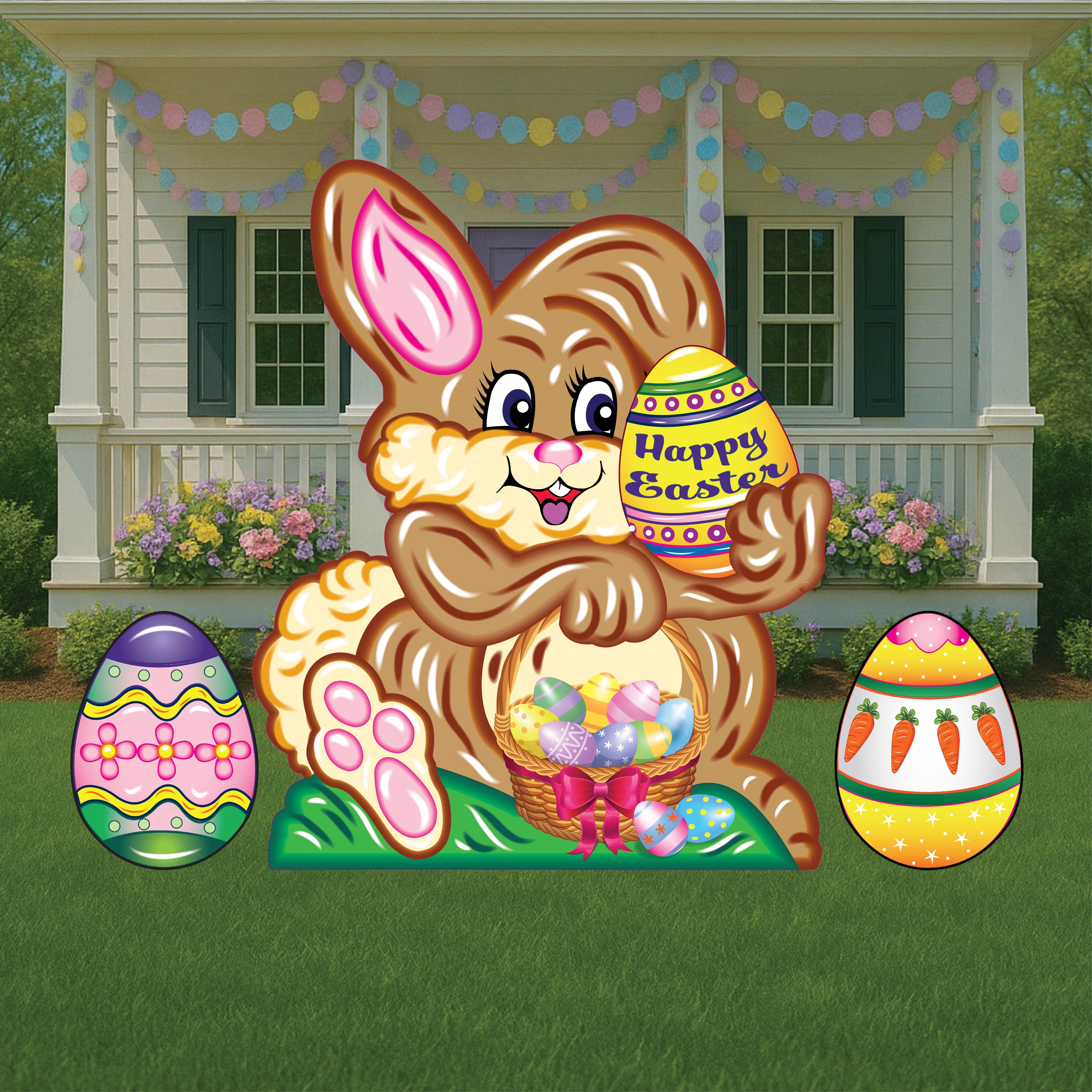 Easter Bunny with Happy Easter Egg and Basket – Yard Art Decor and