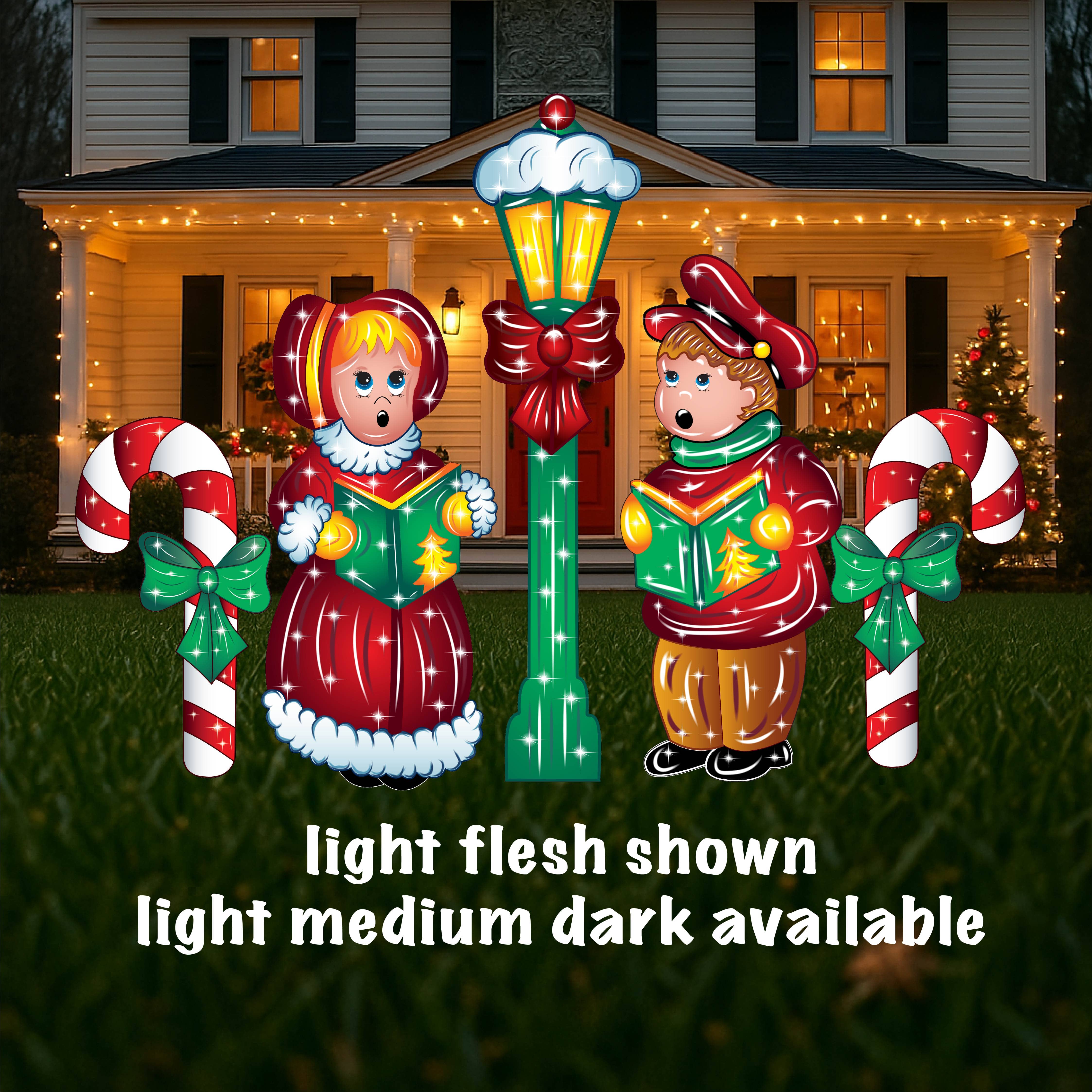 Christmas Caroling Kids with Lamp Post & Candy Canes – Yard Art