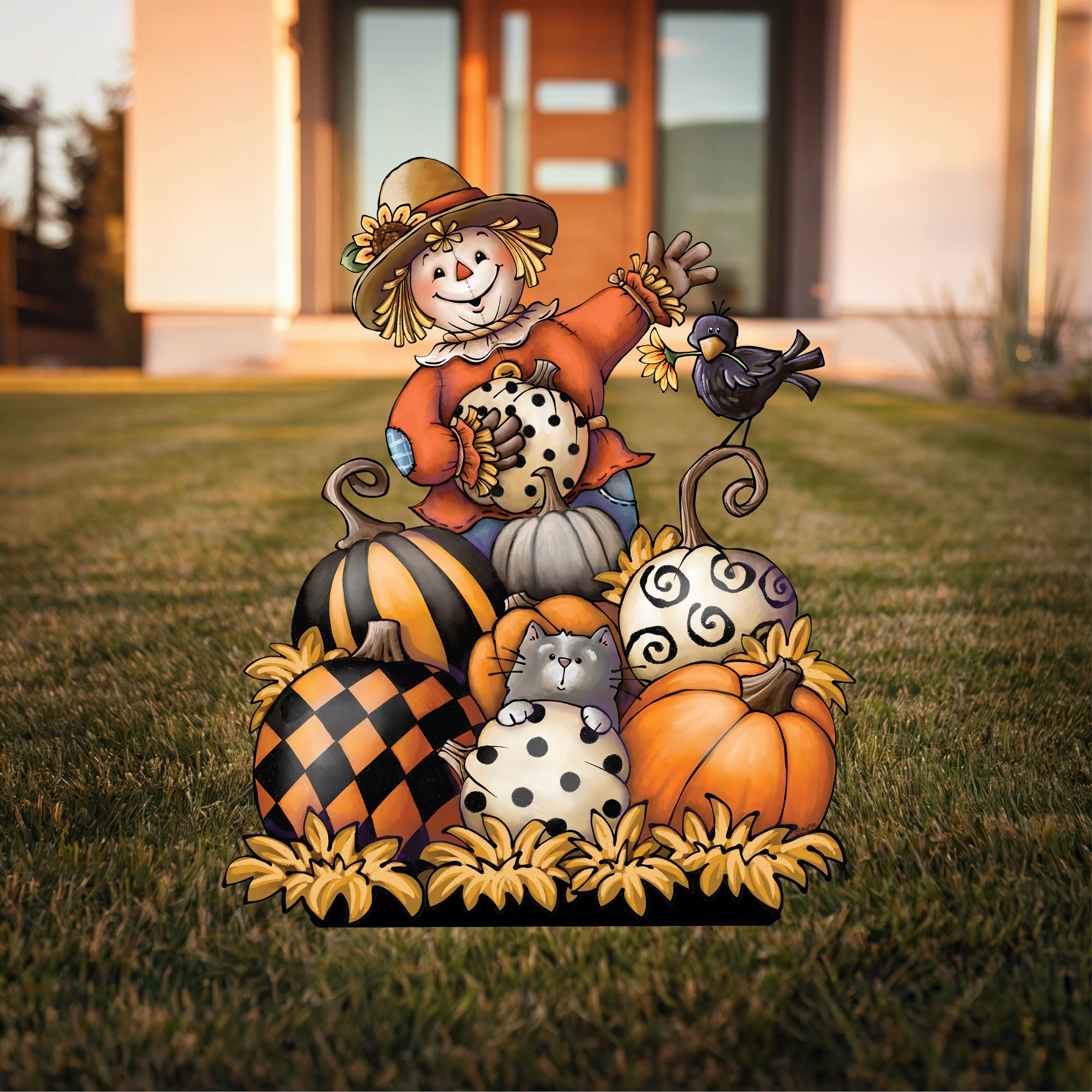 Scarecrow on Pumpkins Sign | Fall Yard Art Decoration – Yard Art