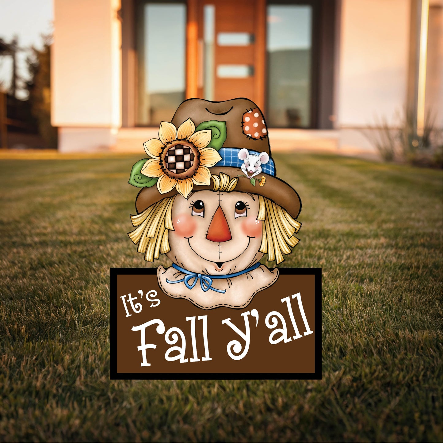 Scarecrow Face with Sign Fall Yard Art