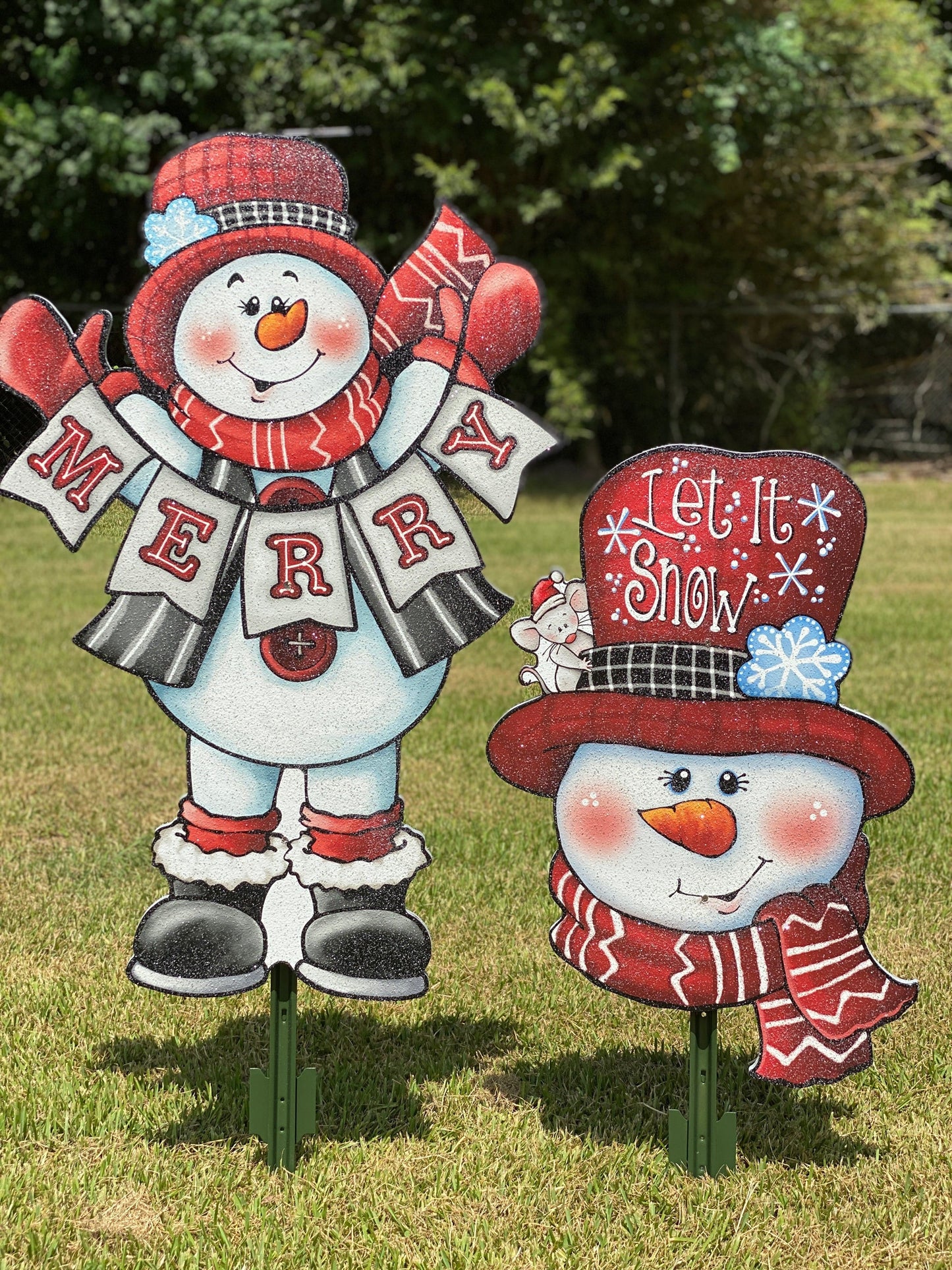 Let It Snow Snowman Head with Merry Snowman Christmas Yard Art