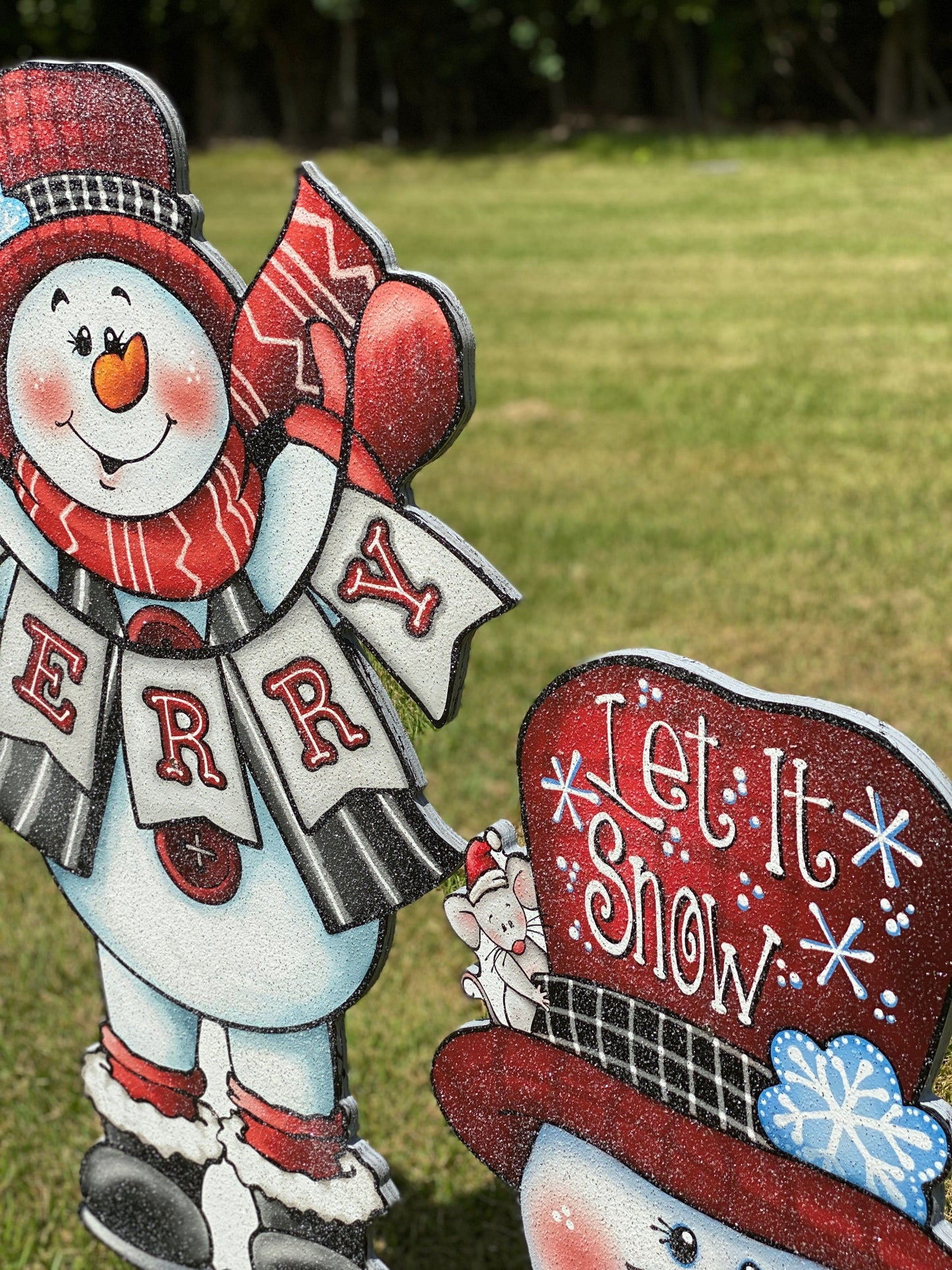 Let It Snow Snowman Head with Merry Snowman Christmas Yard Art