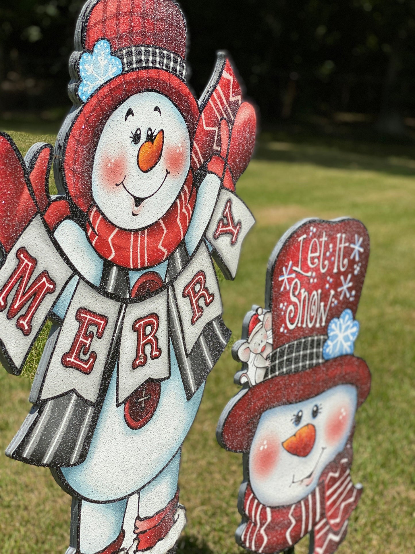 Let It Snow Snowman Head with Merry Snowman Christmas Yard Art