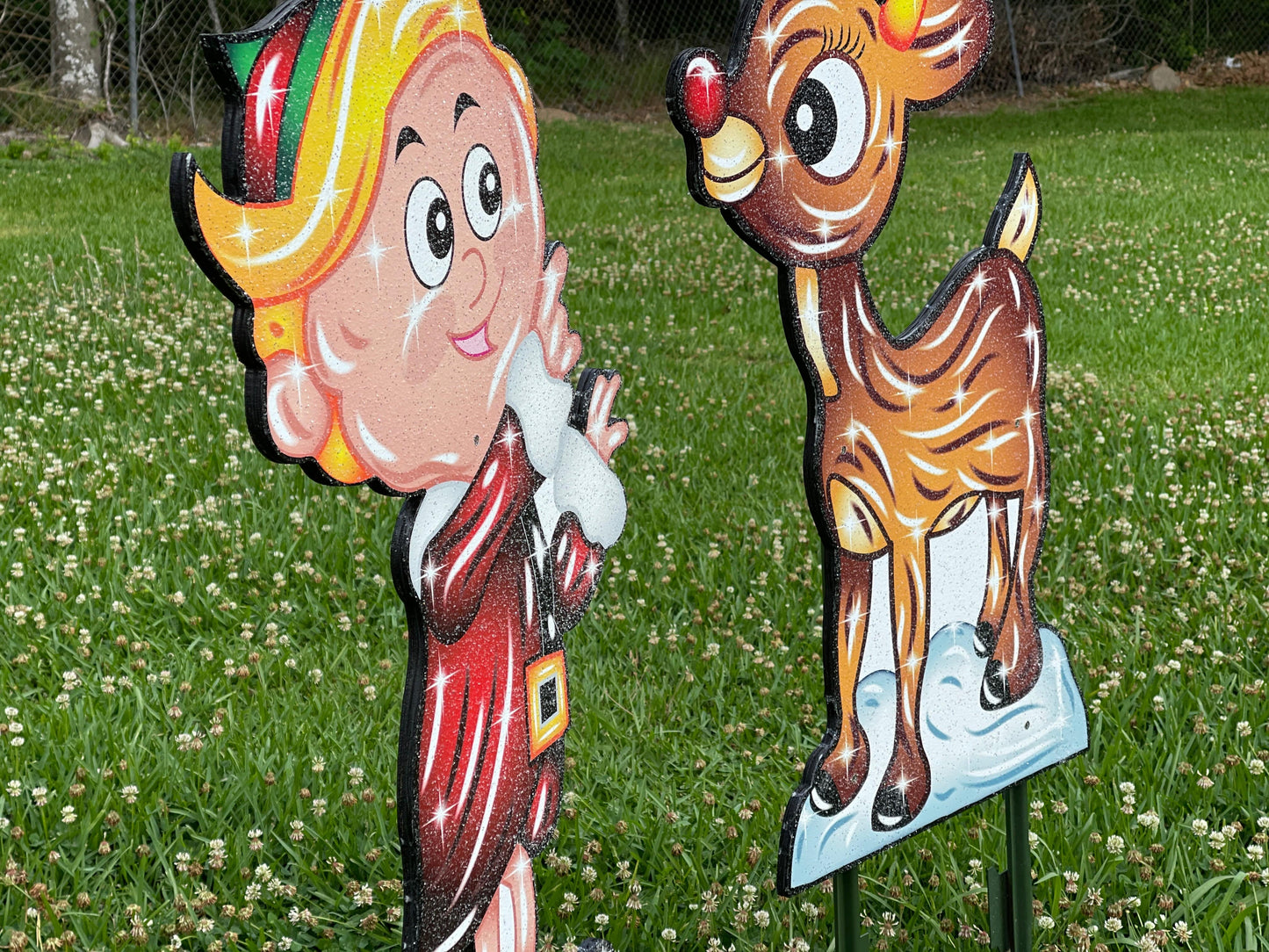 Christmas Rudolph and Elf Hermie Yard Sign with Candy canes