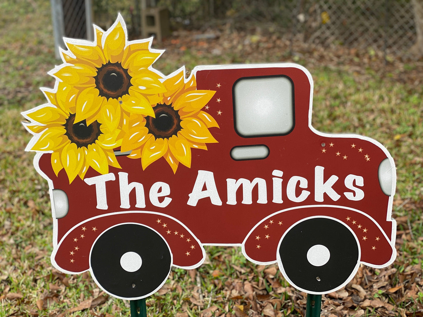 Red Truck with Sunflowers