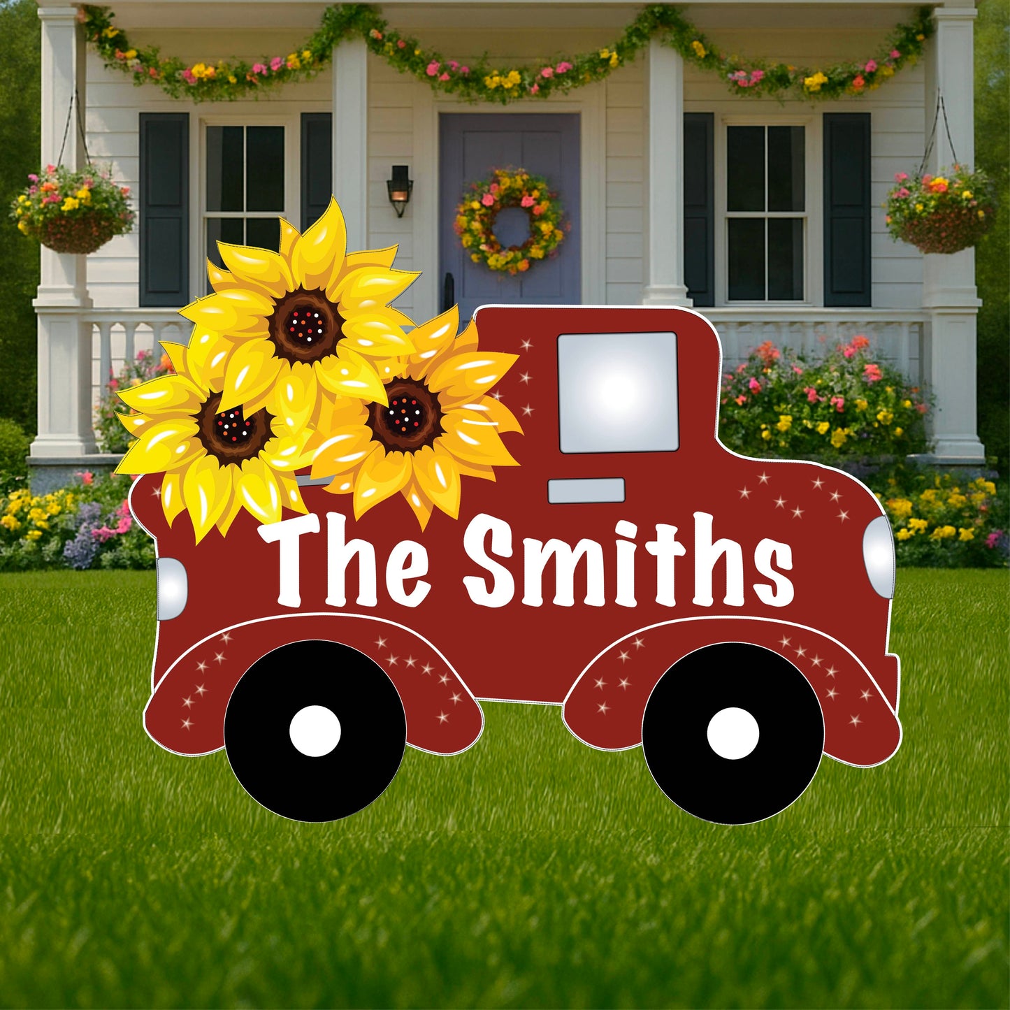 Red Truck with Sunflowers