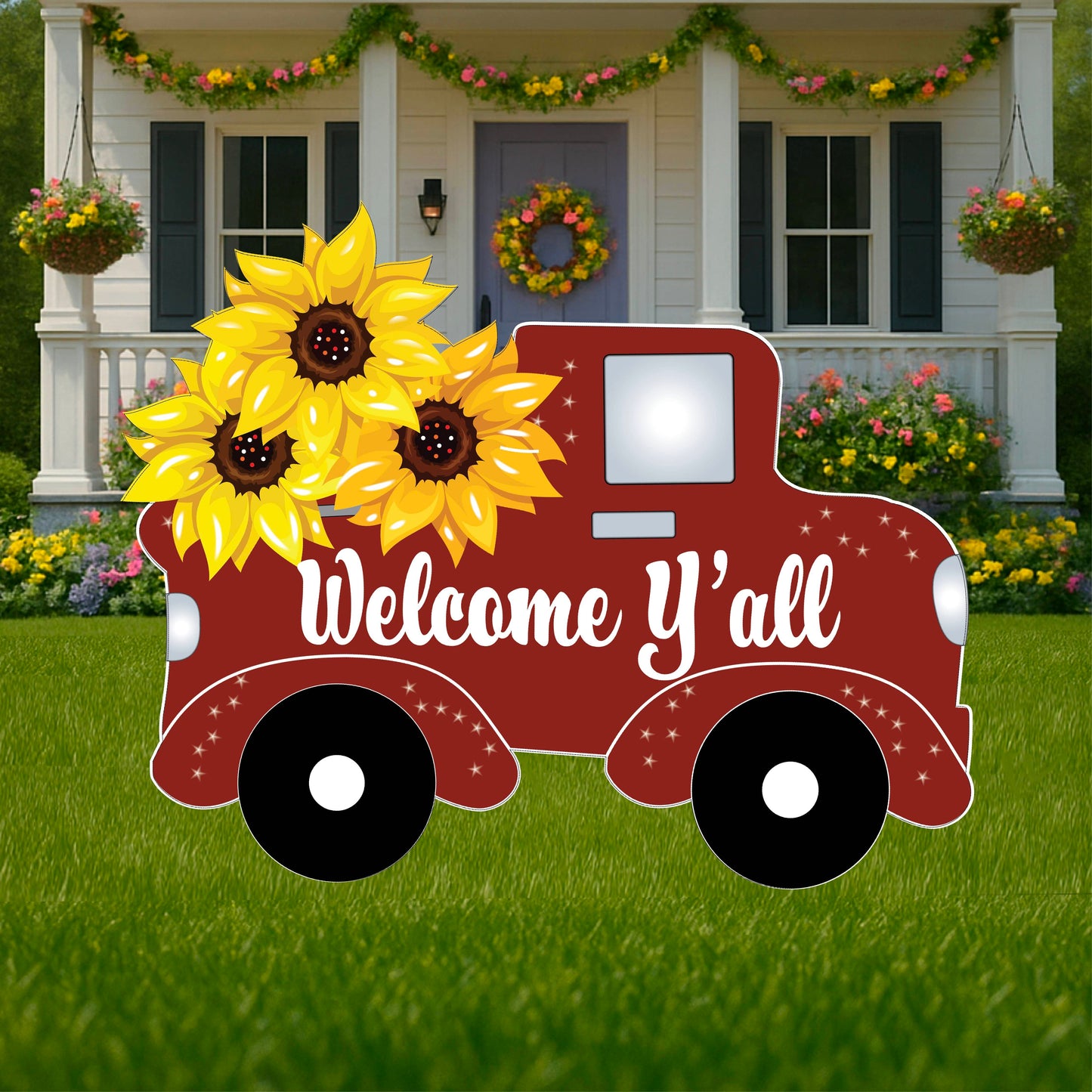 Red Truck with Sunflowers