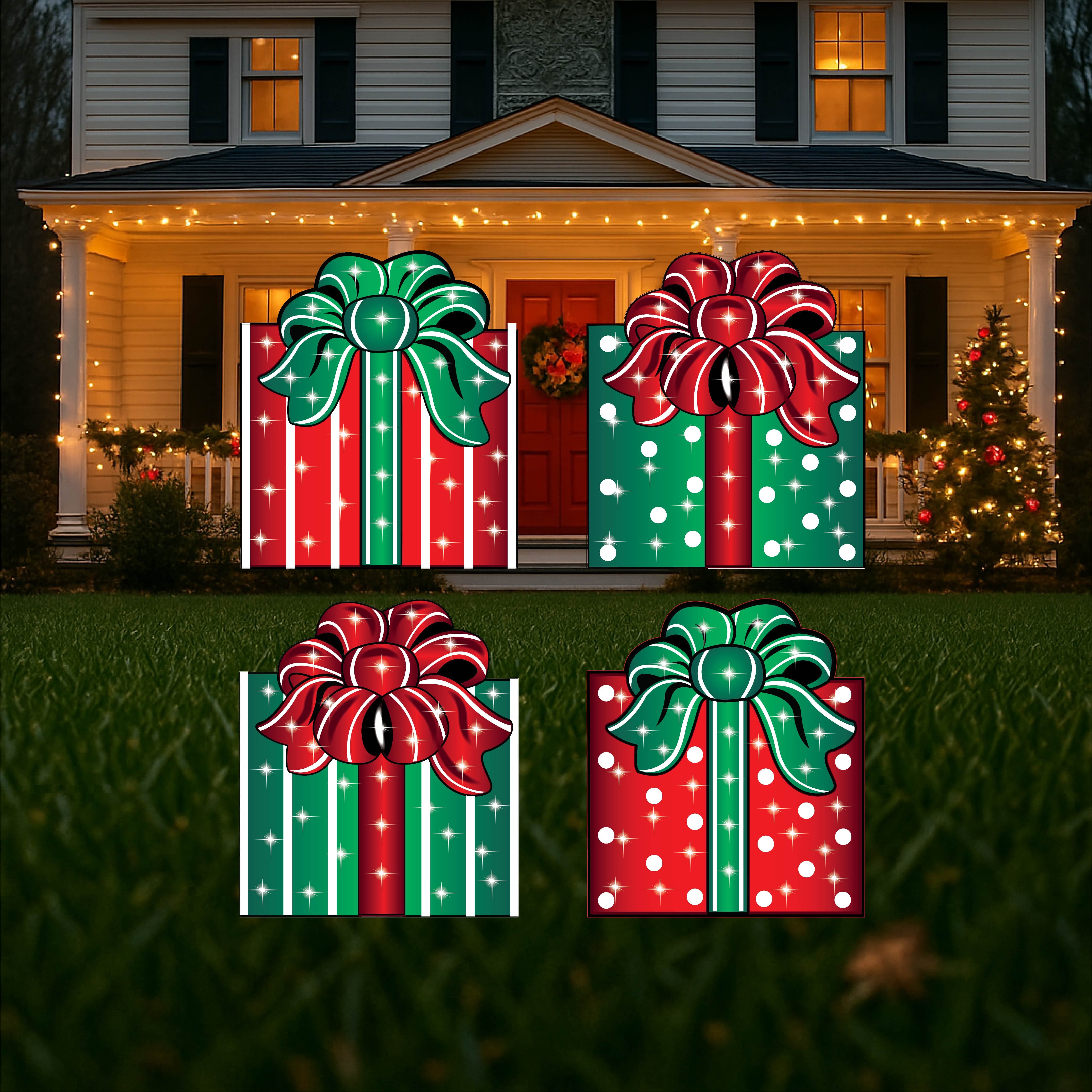 Christmas Present with Full Bow Yard Art 22" Tall Outdoor Christmas