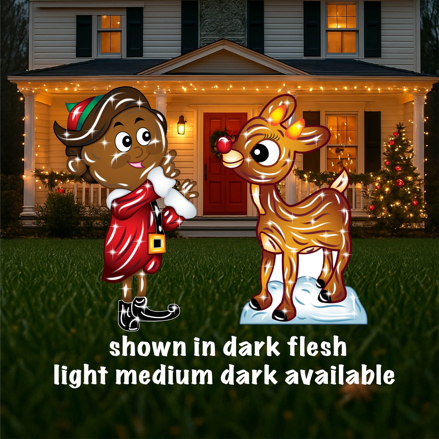 Christmas Rudolph and Elf Hermie Yard Signs