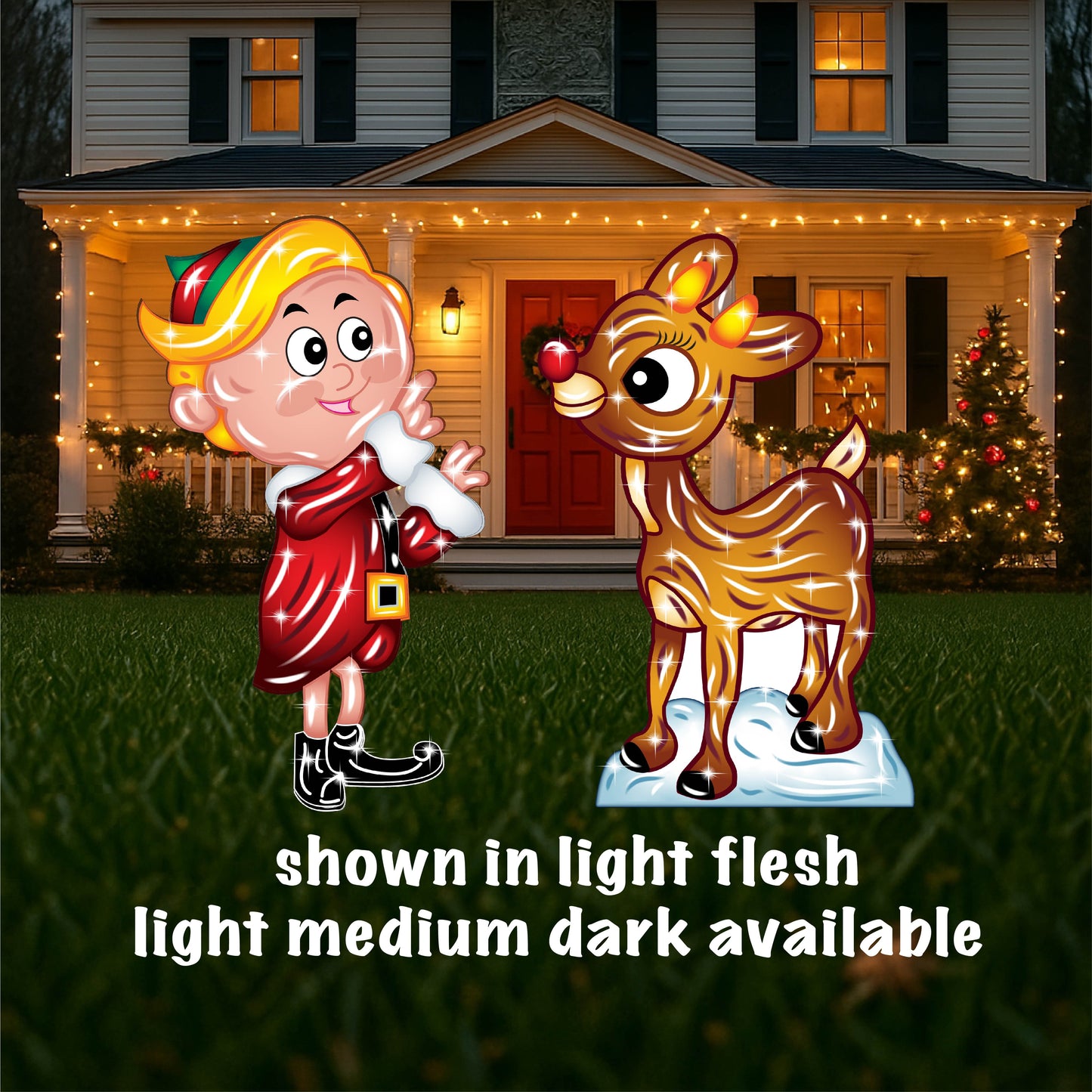 Christmas Rudolph and Elf Hermie Yard Signs