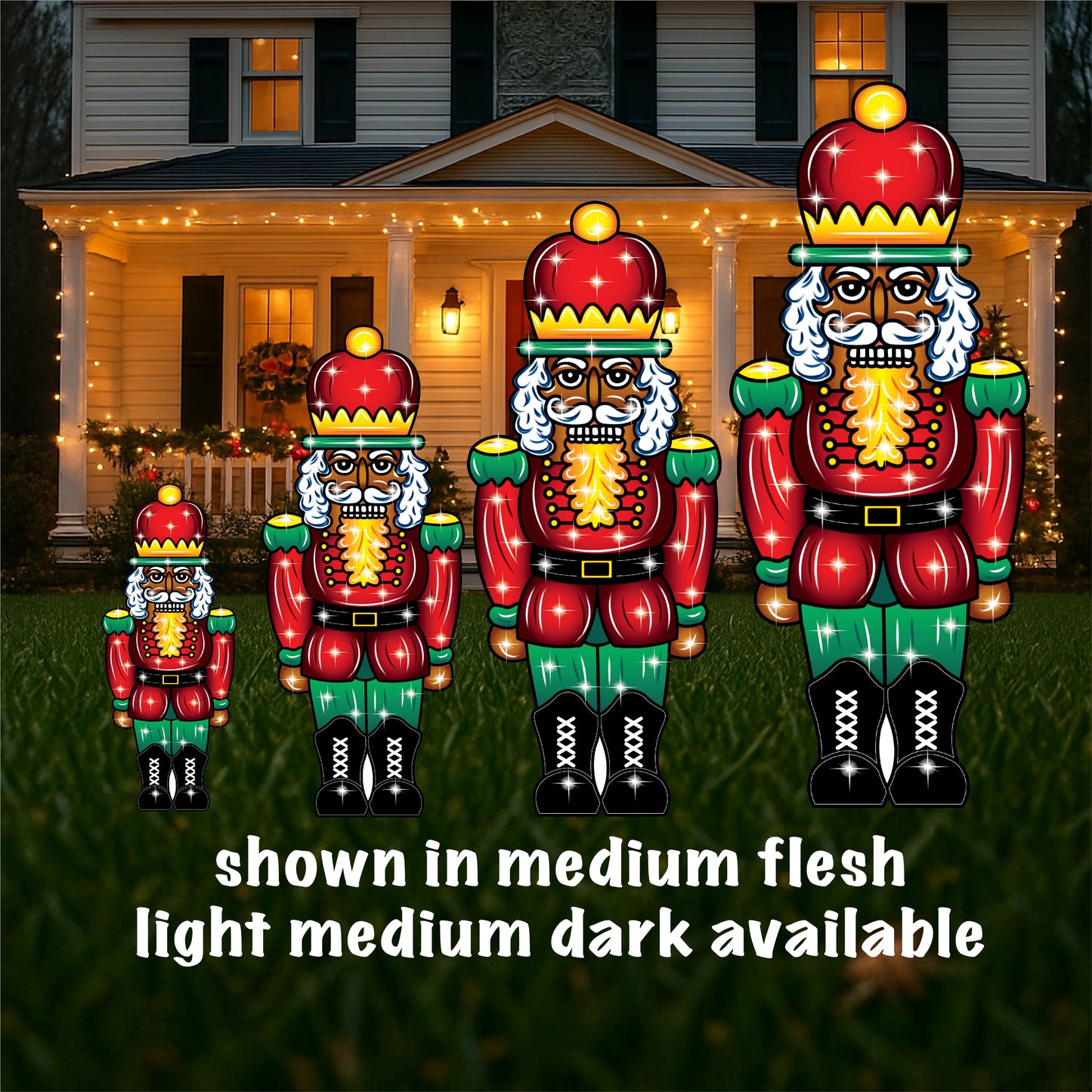 Medium Flesh tone Nutcracker Christmas Yard Art Available in 4 Sizes