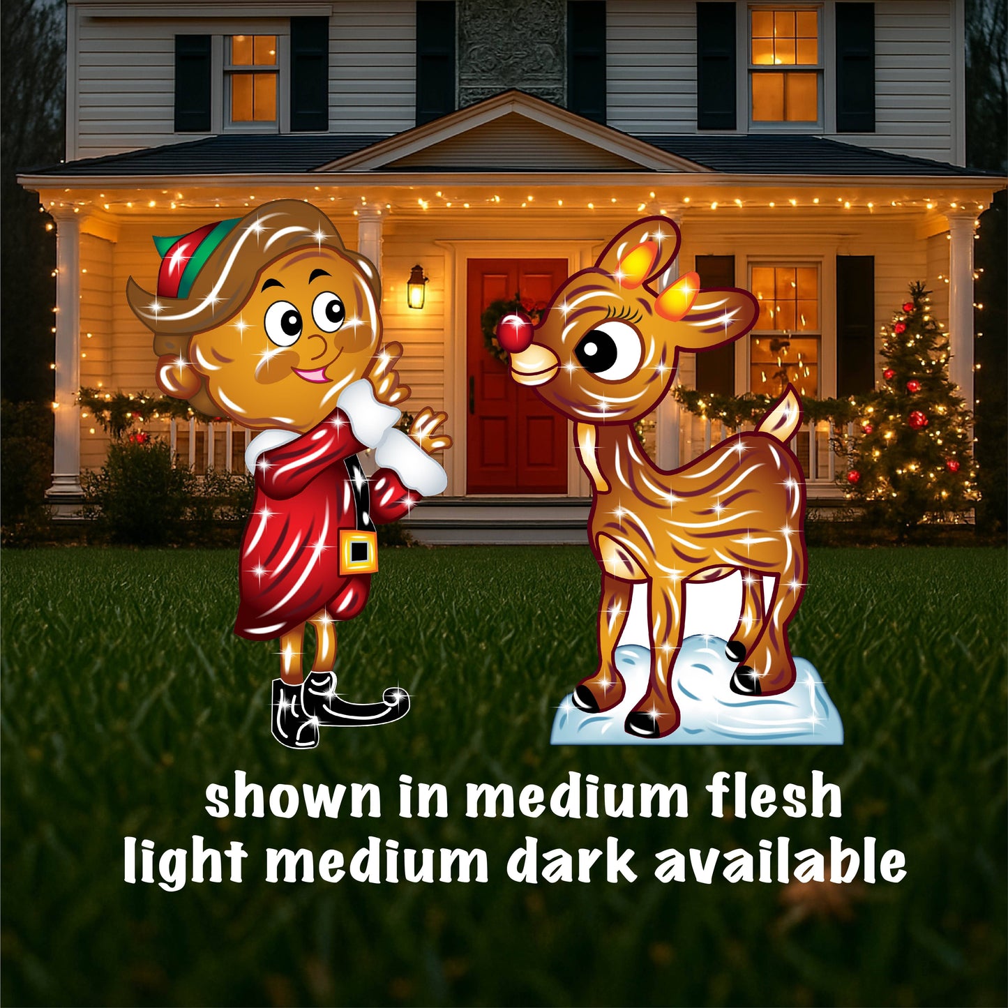 Christmas Rudolph and Elf Hermie Yard Signs