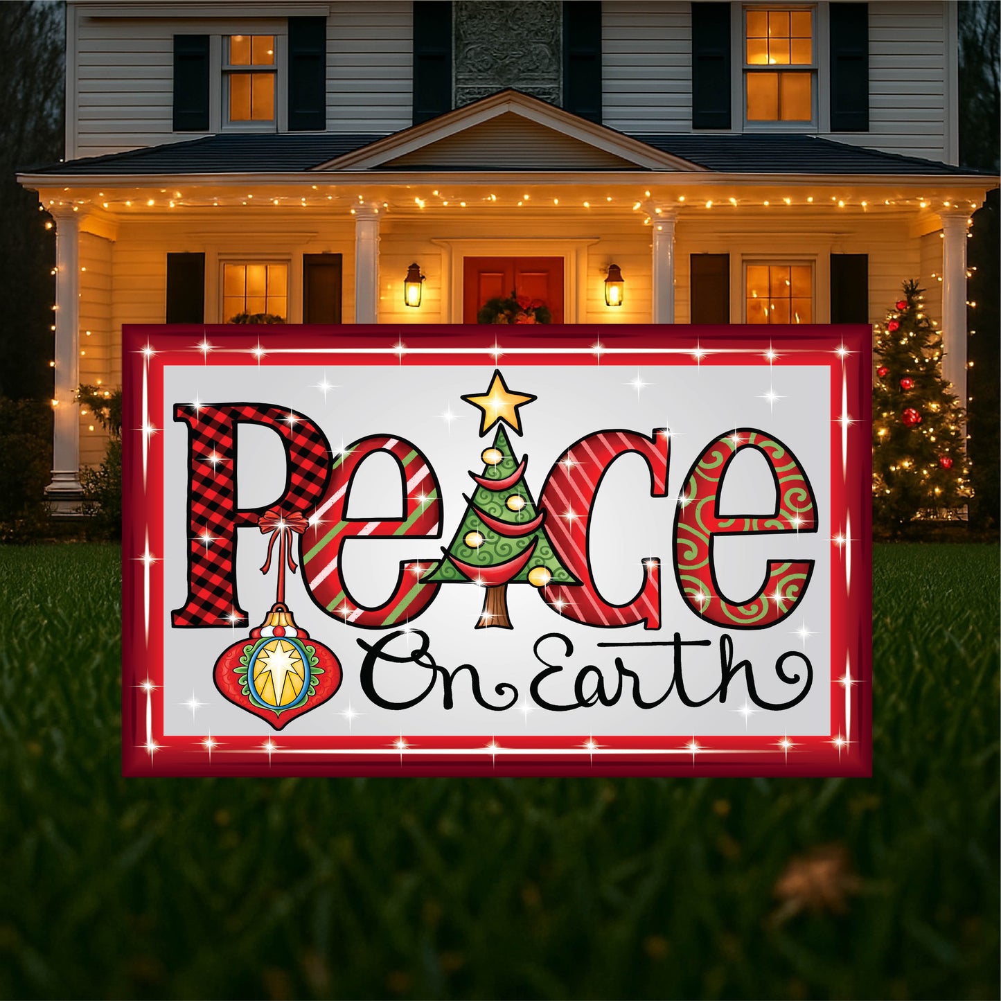 Lighted PEACE on Earth Sign Christmas Yard Art