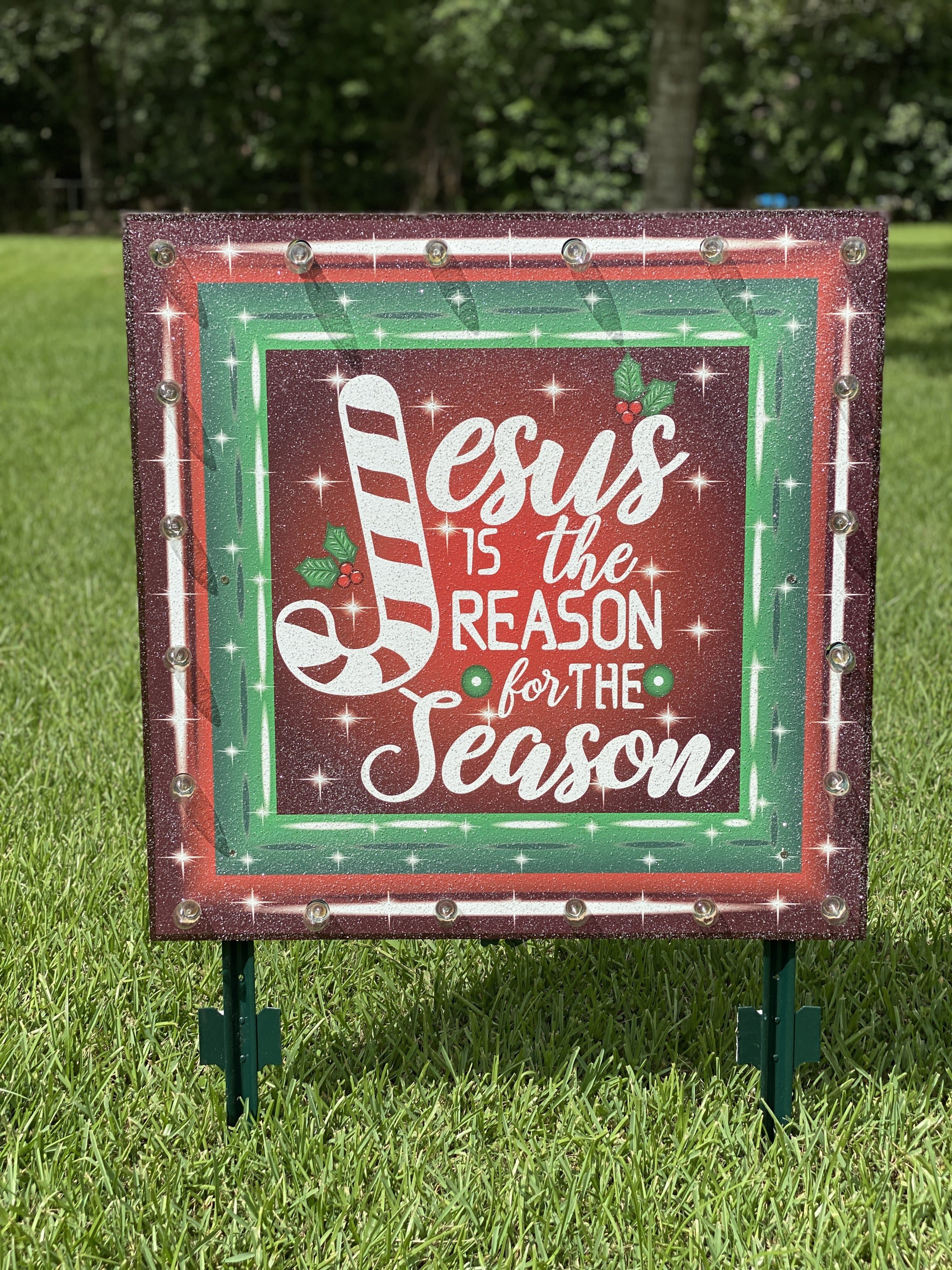 Christmas Yard Art Jesus is the Reason lighted Christmas Sign Yard