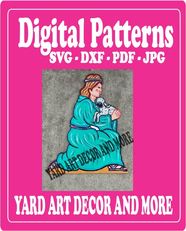 Christmas Nativity Kneeling Shepherd with Lamb Yard Art Digital Template