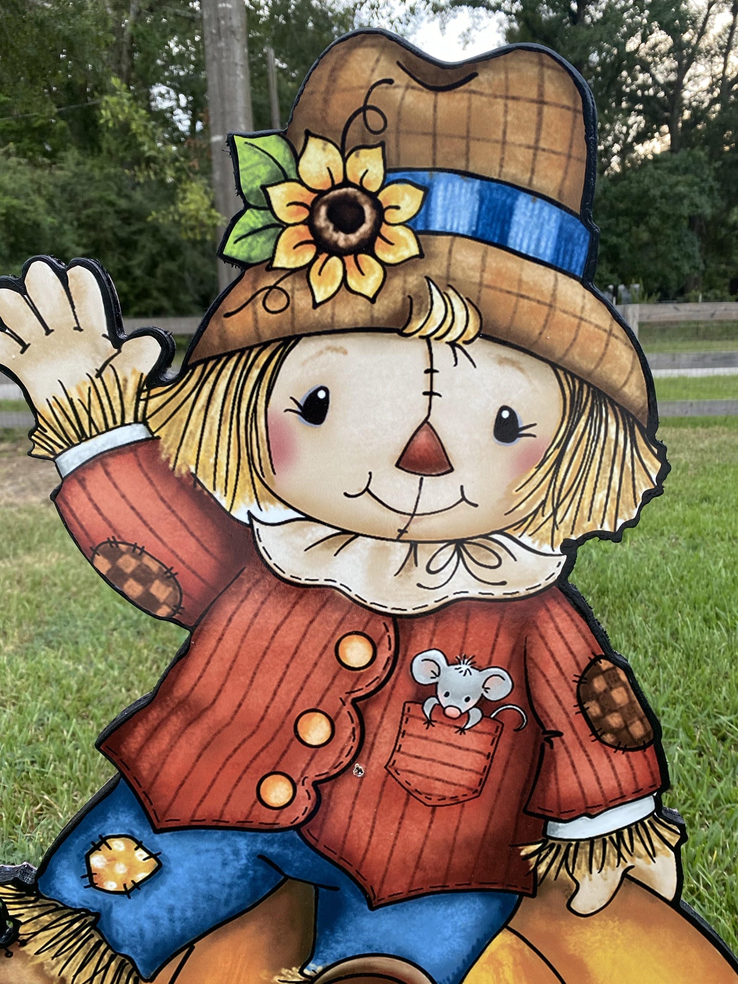 Scarecrow Sitting on Pumpkin Fall Yard Art