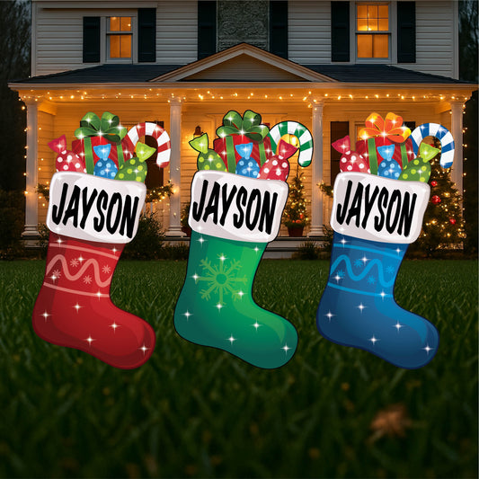 Red, Blue or Green Personalized Christmas Stocking Yard Signs
