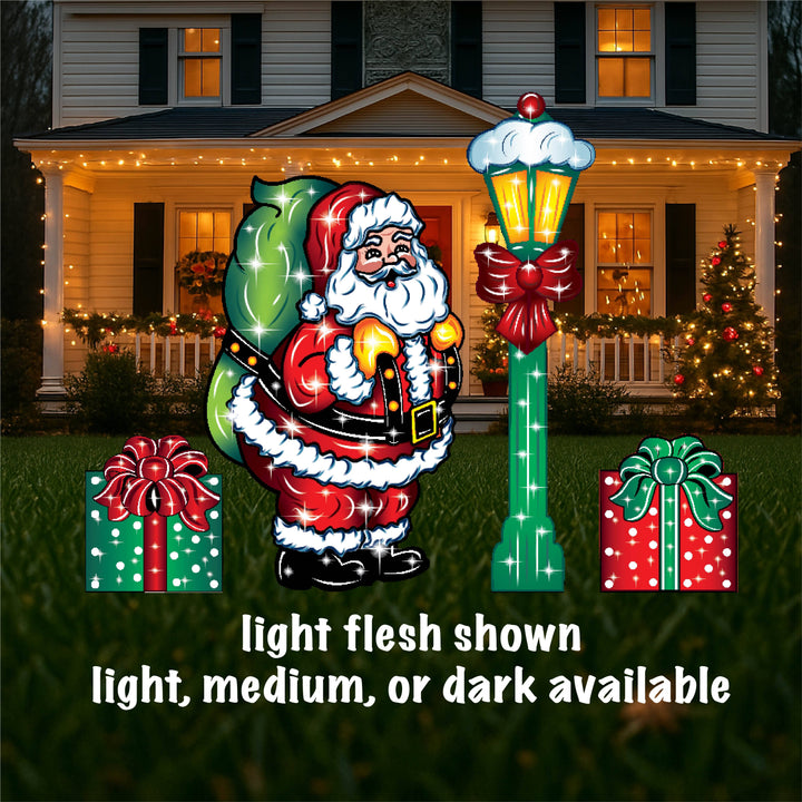 Christmas Outdoor Yard Art - Jolly Santa with Holiday Themed Accents