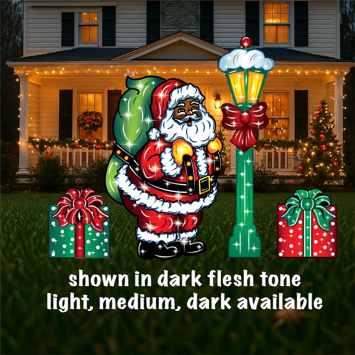 Christmas Outdoor Yard Art - Jolly Santa with Holiday Themed Accents