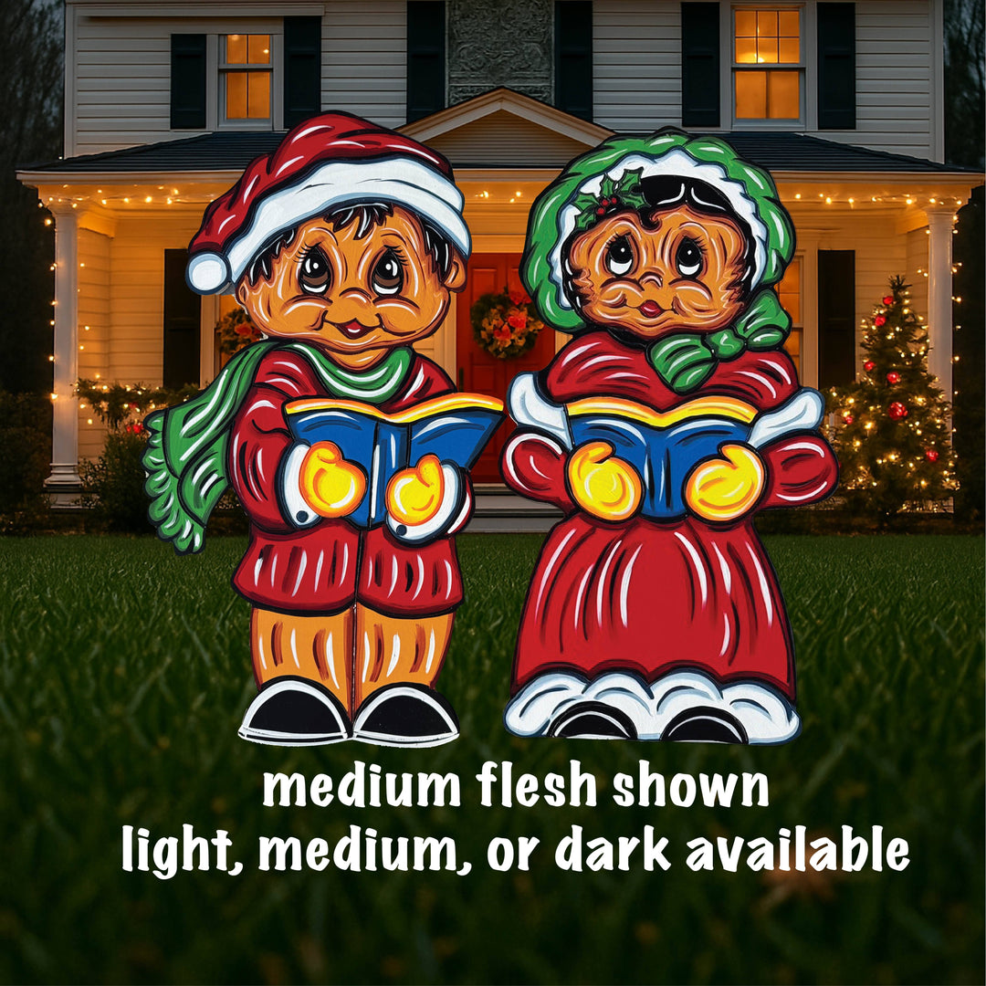 Wooden Black Couple Christmas Carolers – Outdoor Holiday Signs, Xmas Lawn Sign, Garden Decoration