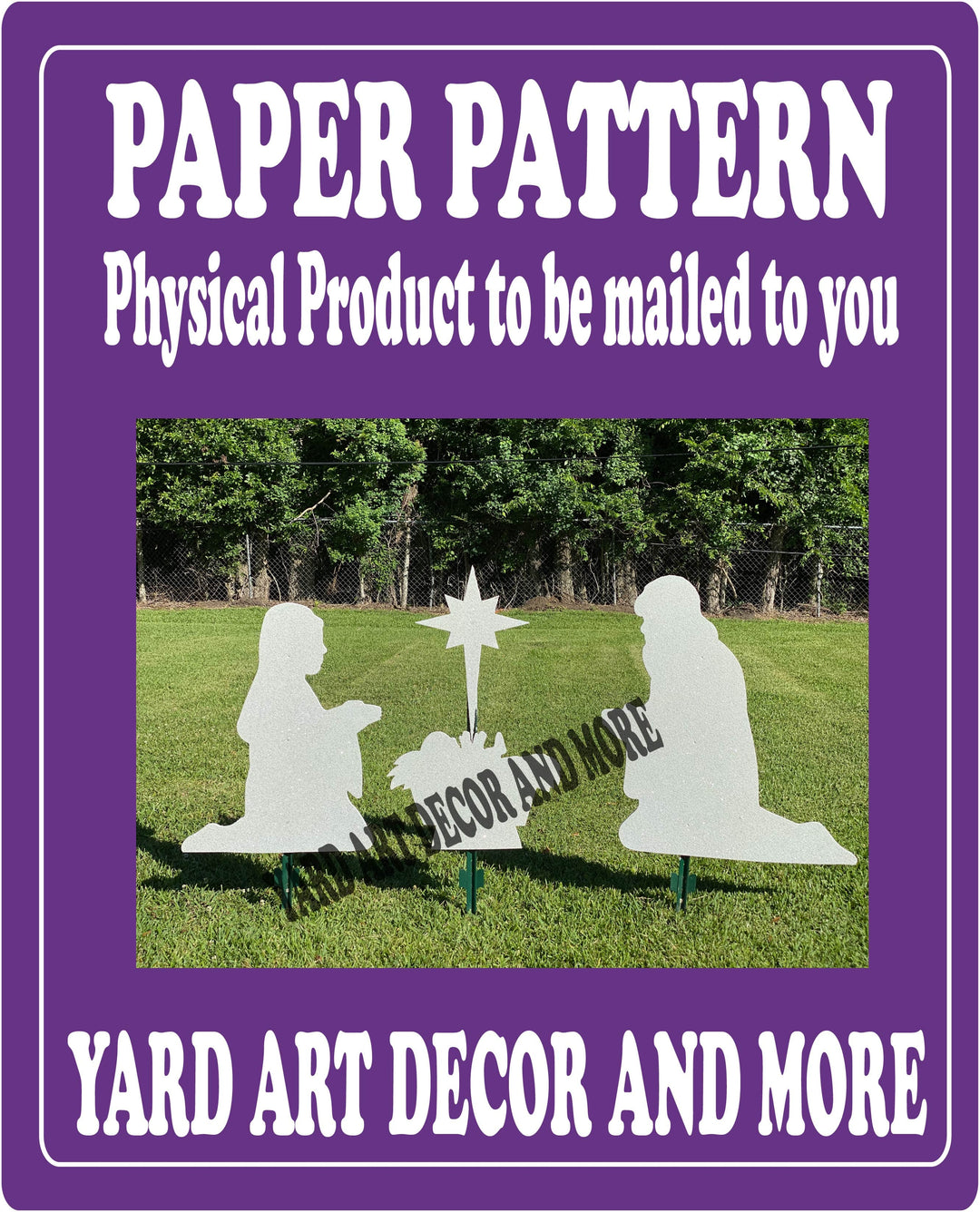 Christmas White Glitter Silhouette 3PC Nativity Set Yard Art Paper Pattern