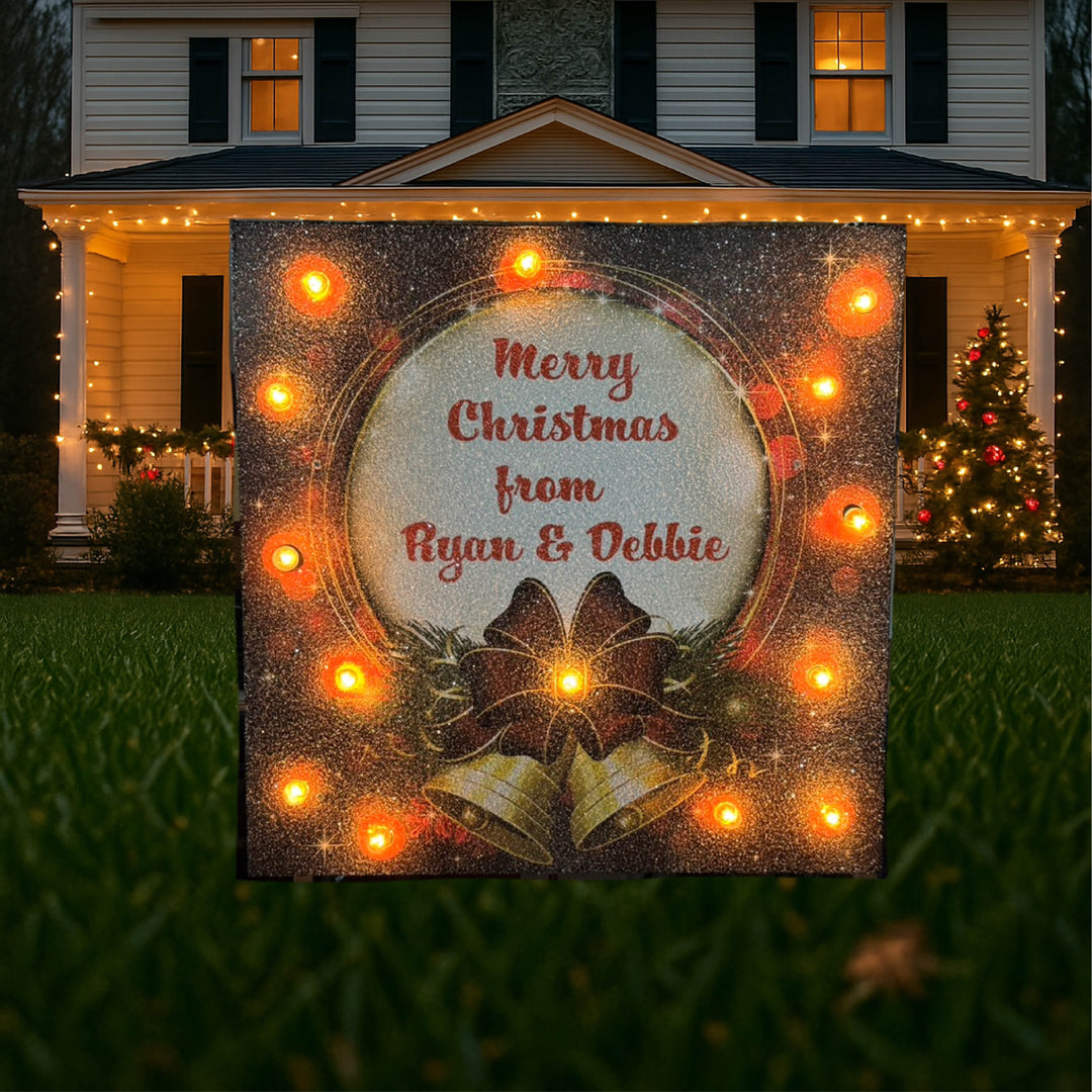 Merry Christmas Family Name Sign with Lights | Personalized Outdoor Yard Décor