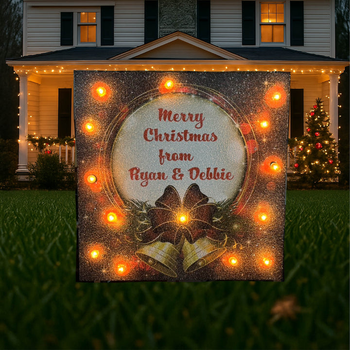 Merry Christmas Family Name Sign with Lights | Personalized Outdoor Yard Décor