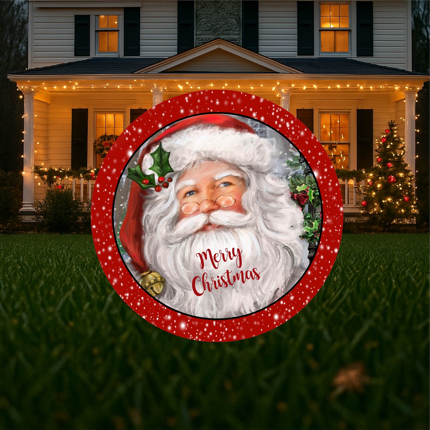 Merry Christmas with Ornaments Round Sign Christmas Yard Art