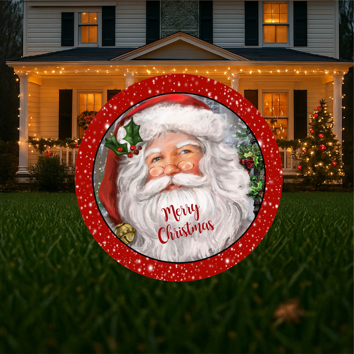 Merry Christmas with Ornaments Round Sign Christmas Yard Art