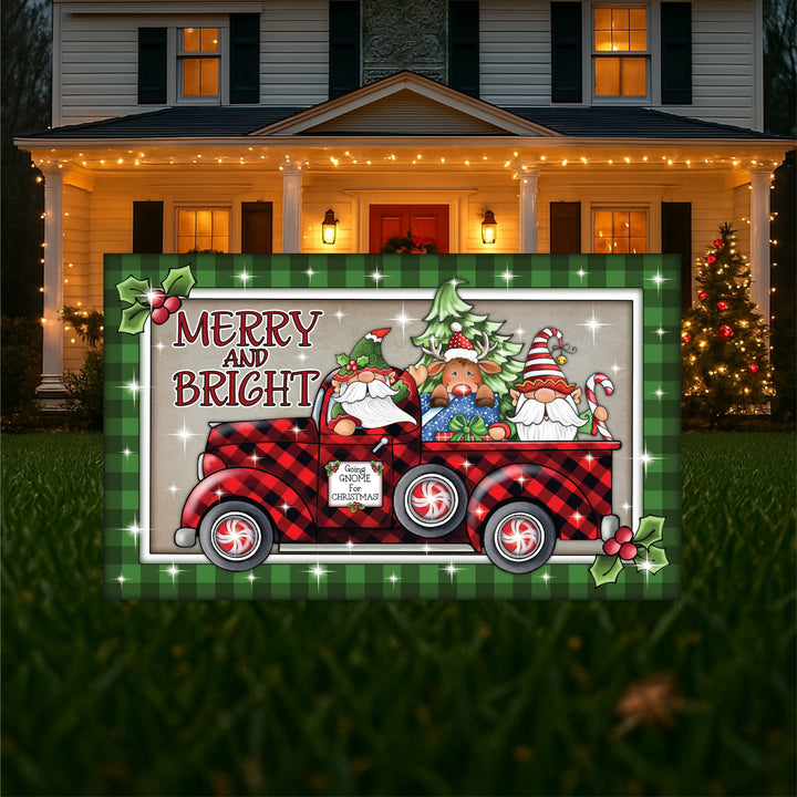 Gnome Red and Black Truck Sign Christmas Yard Art