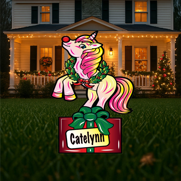 Custom Christmas Unicorn Yard Decoration – Holiday Gift for Kids