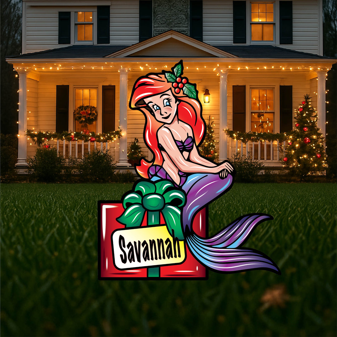 Custom Mermaid Christmas Yard Sign – Holiday Lawn Stakes for Kids