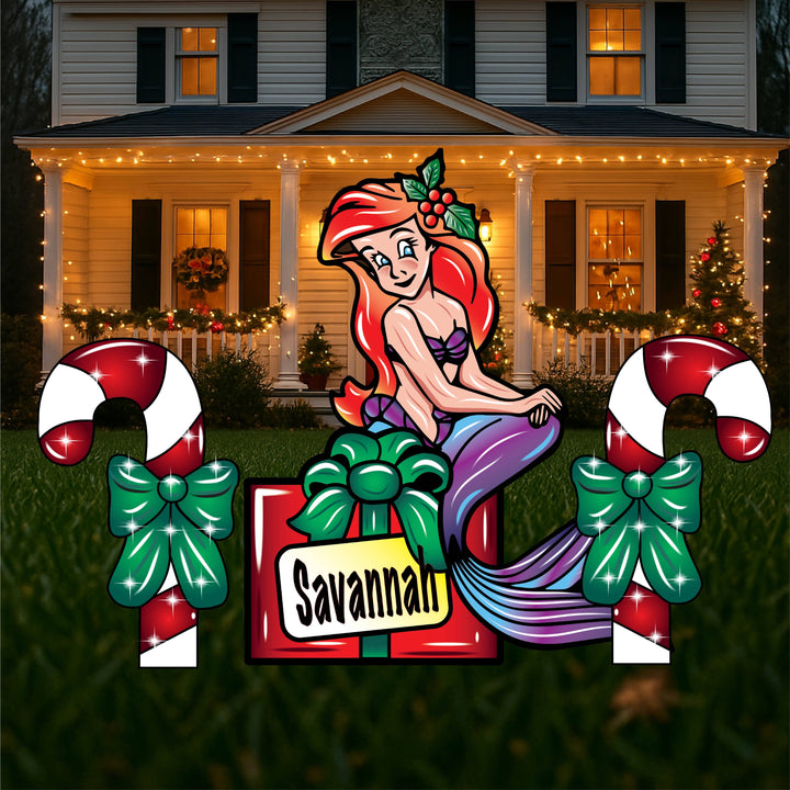 Custom Mermaid Christmas Yard Sign – Holiday Lawn Stakes for Kids