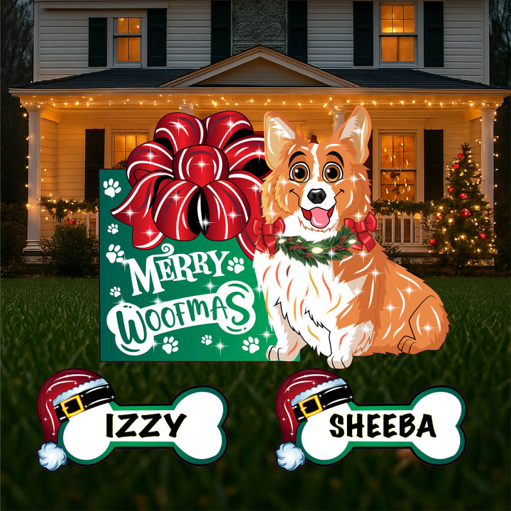 Merry Woofmas Corgi Yard Sign – Personalized Christmas Outdoor Decor for Dog Moms – Cute Corgi Gifts for Her