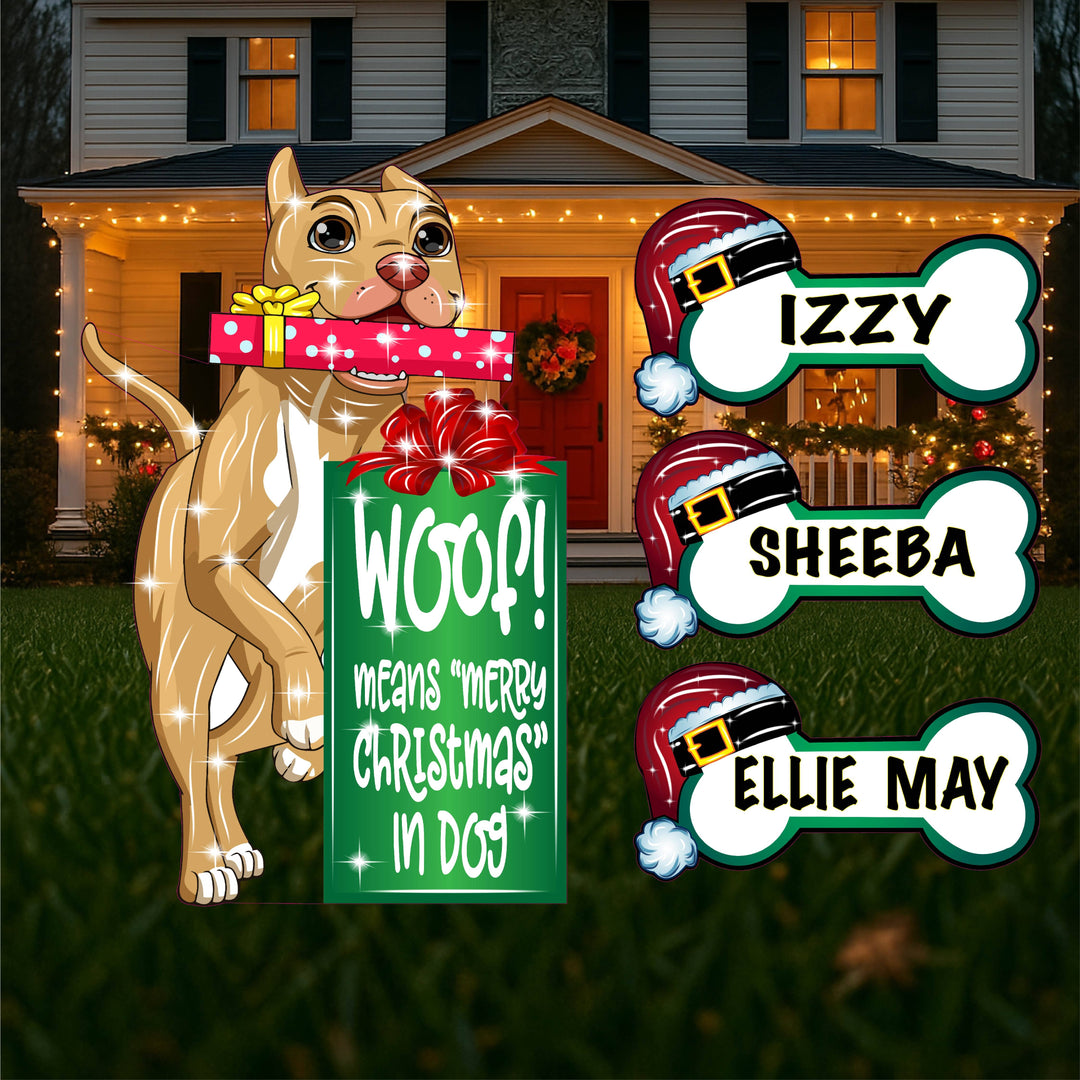 Personalized Pitbull Christmas Yard Decor – Funny Dog Holiday Sign | Outdoor Christmas Gift for Dog Lovers | Custom Bone Name Signs