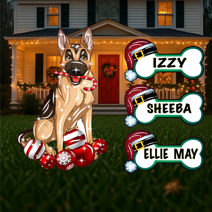 German Shepherd Dog with Candy Cane Outdoor Decoration