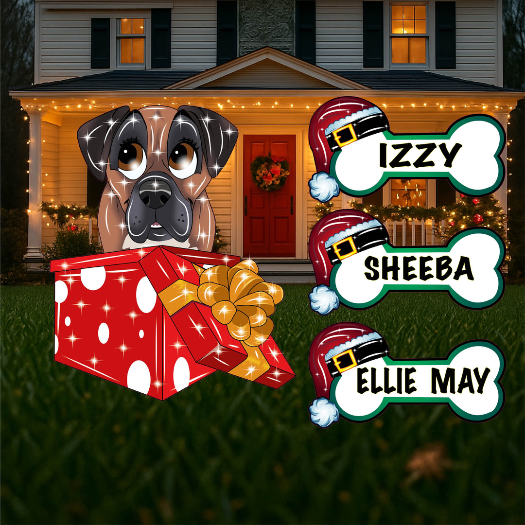 Boxer in a Christmas Box Outdoor Decoration