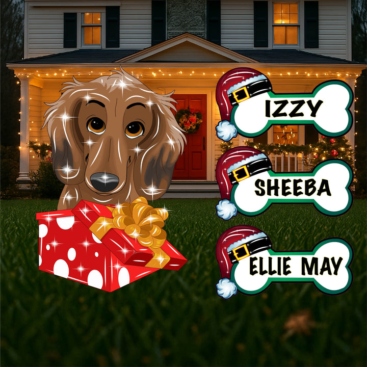 Brown Dachshund Christmas Yard Sign – Personalized Wiener Dog Holiday Decor – Cute Gift for Doxie Moms & Dog Lovers