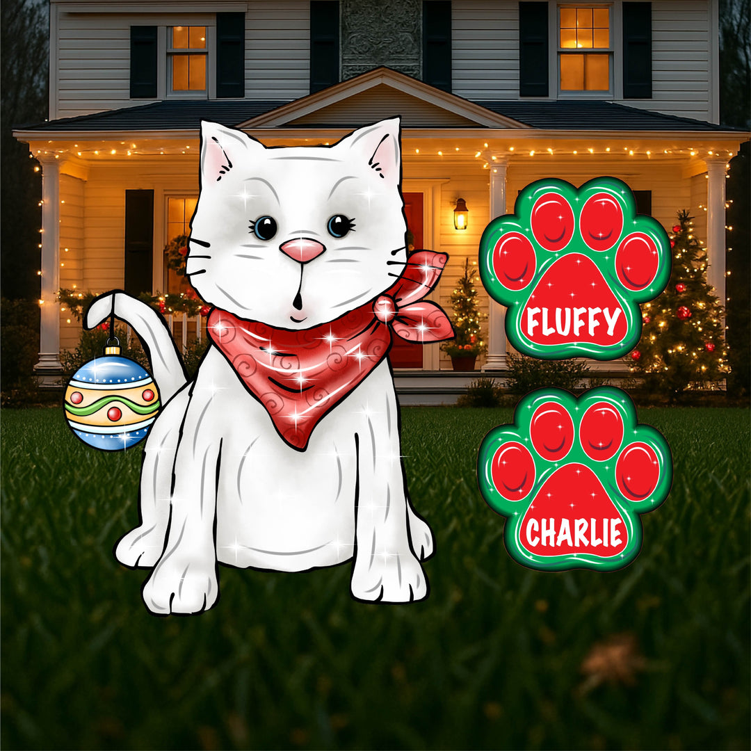 White Cat with Red Handkerchief Christmas Outdoor Decoration