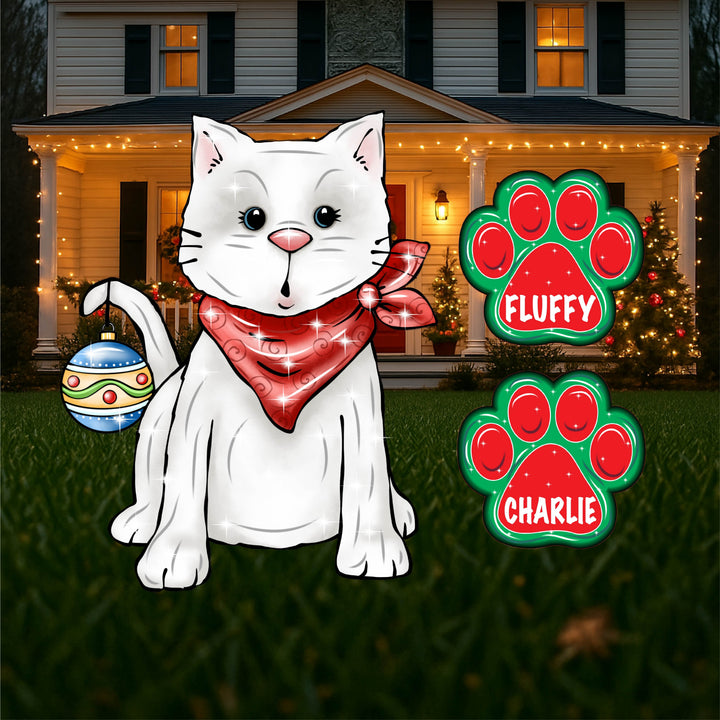 White Cat with Red Handkerchief Christmas Outdoor Decoration
