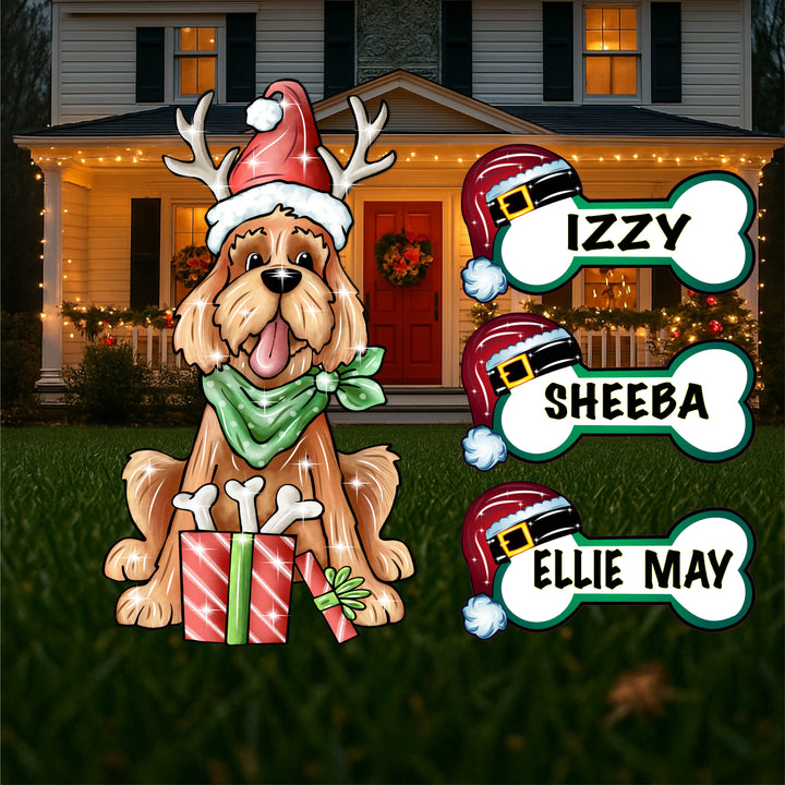 Dog with Stocking and Christmas Present Outdoor Decoration