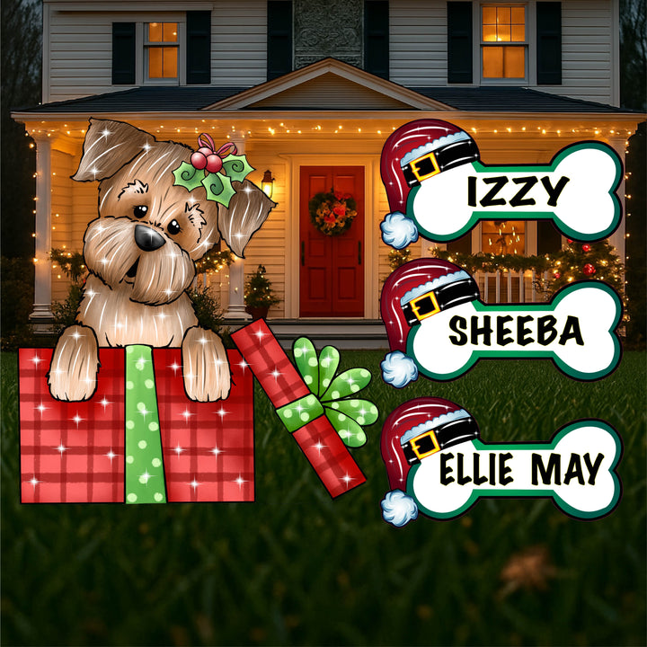 Puppy Dog in a Red Gift Box Christmas Outdoor Decoration