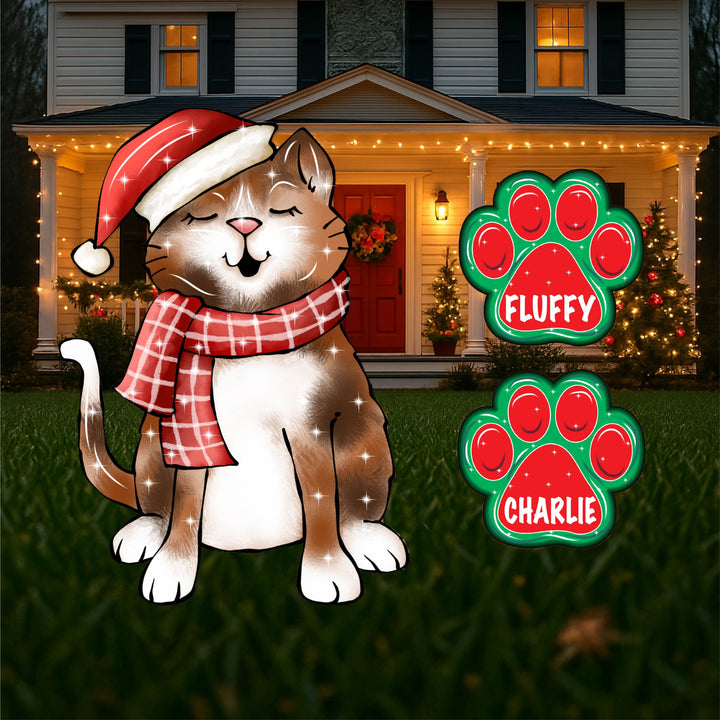 Brown Singing Kitty Red Hat Christmas Outdoor Decoration