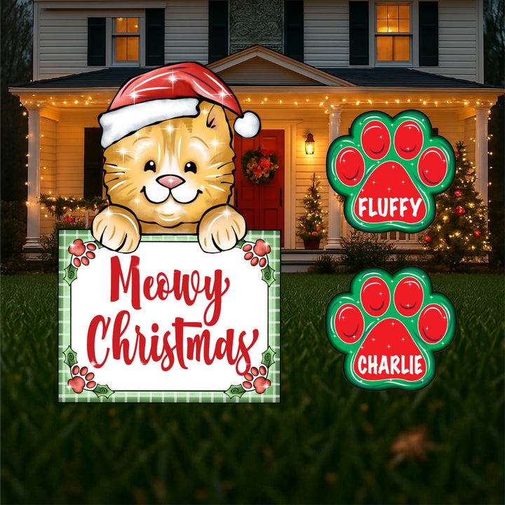 Peeking Kitty Meowy Christmas Sign Christmas Outdoor Decoration
