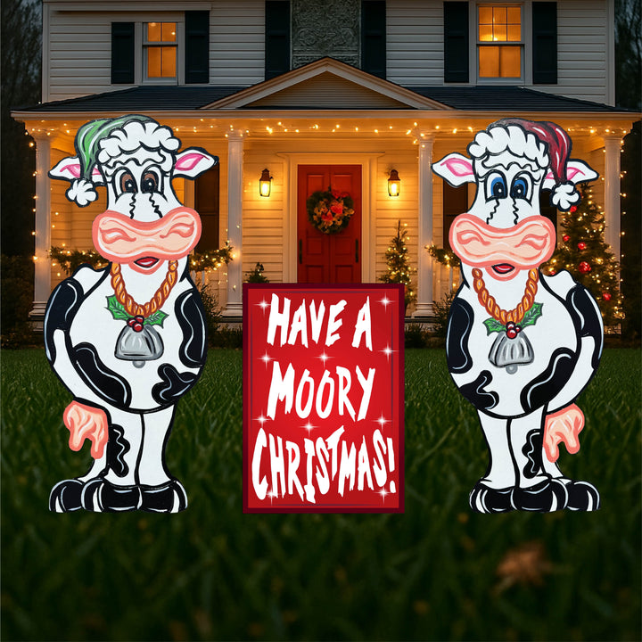 3PC Have a Moory Christmas Cow Set Yard Art Decoration