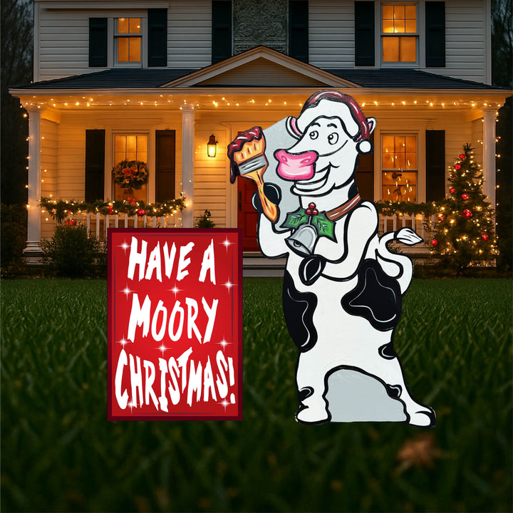 Christmas Cow Yard Sign – “Have a Moory Christmas!” Funny Holiday Outdoor Decor | Farmhouse Lawn Gift for Cow Lovers