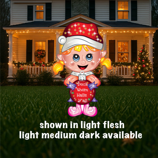 Christmas Yard Art Girl Elf with ornament
