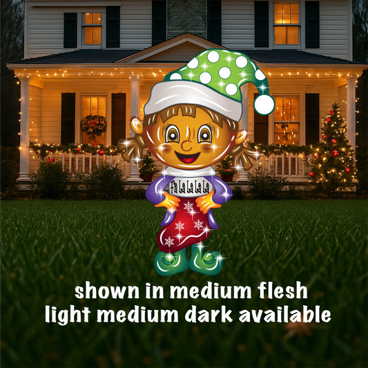 Christmas Yard Art Girl Elf with stocking