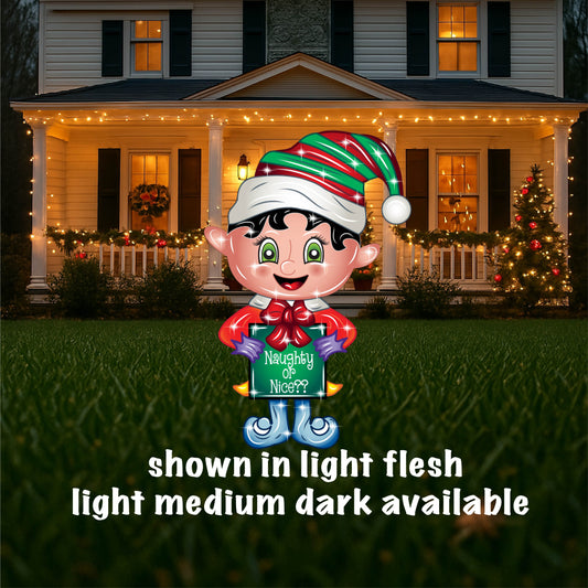 Christmas Yard Art Boy Elf with Present